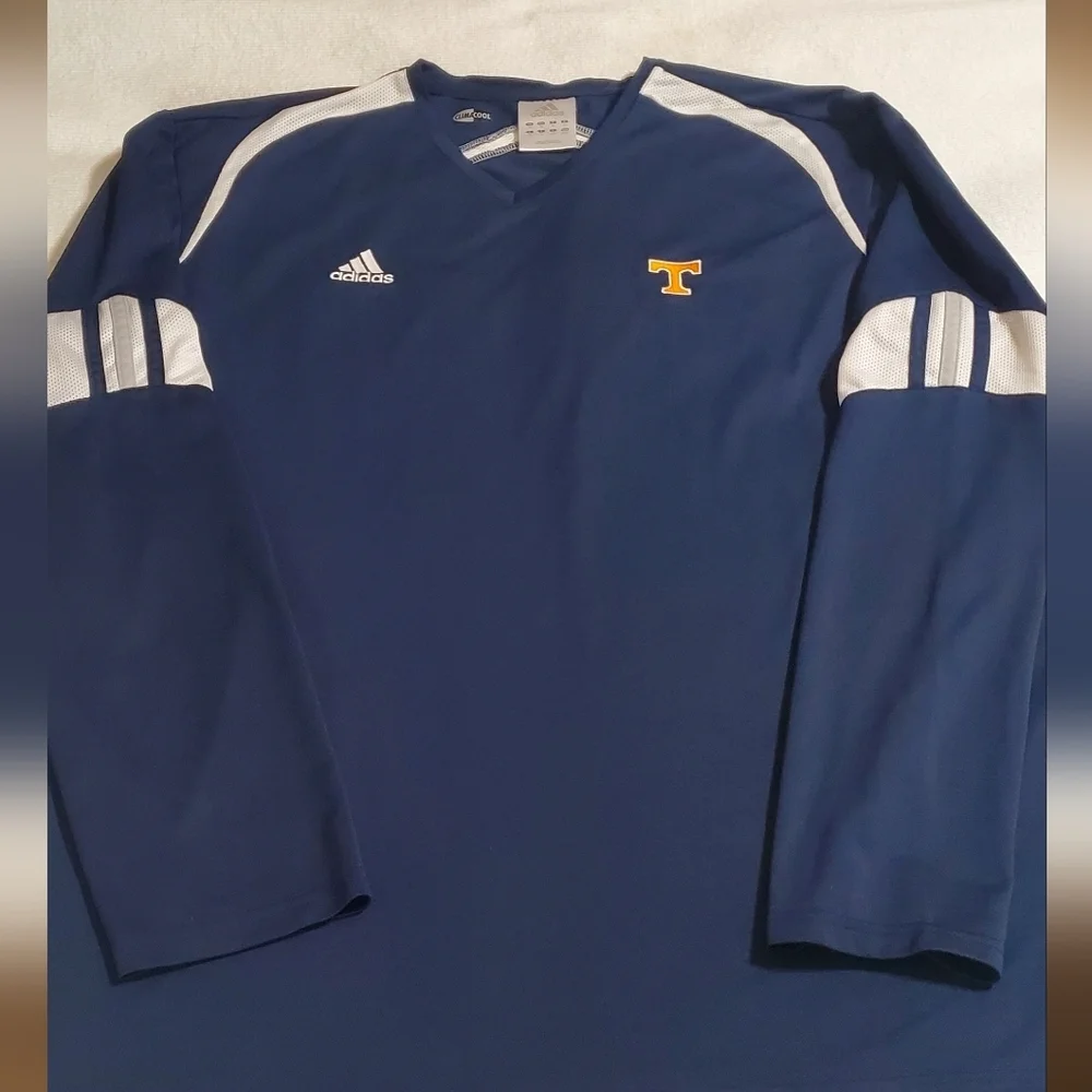 Adidas Navy Blue Long Sleeve with White Adidas and Orange T Logo. Sz XL